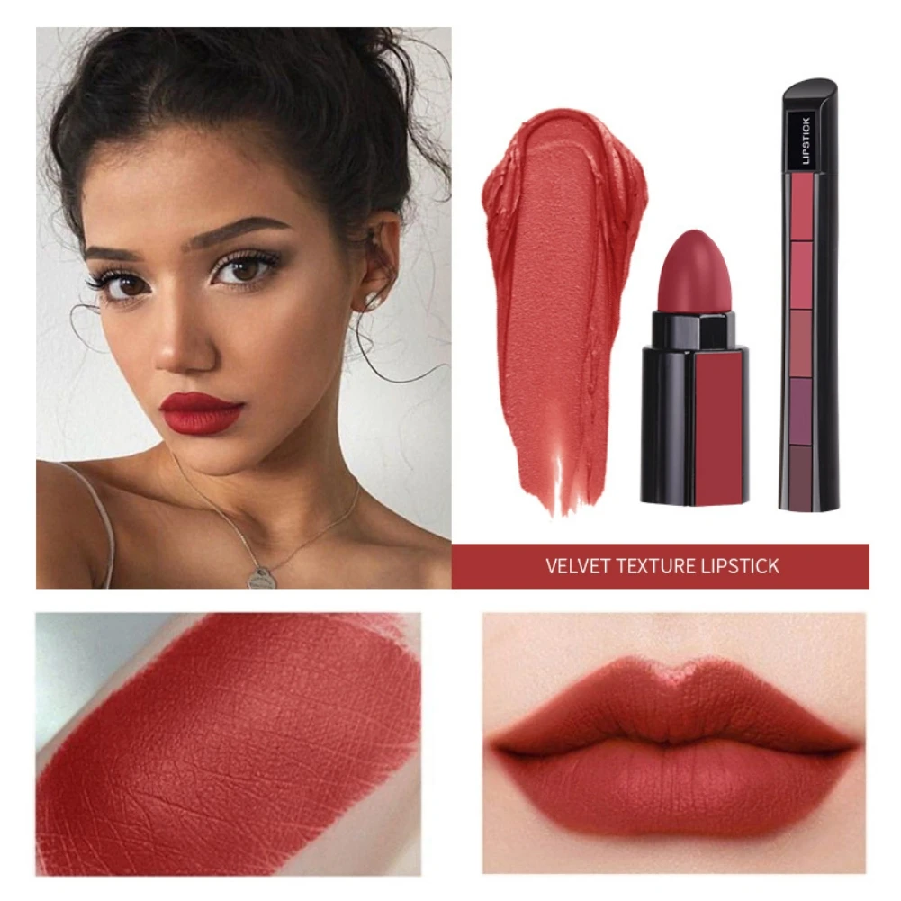5 in 1 Long Lasting Lip Tint Matte Lipsticks Makeup Combination Strip Set Moisturizing Lips Cosmetics |