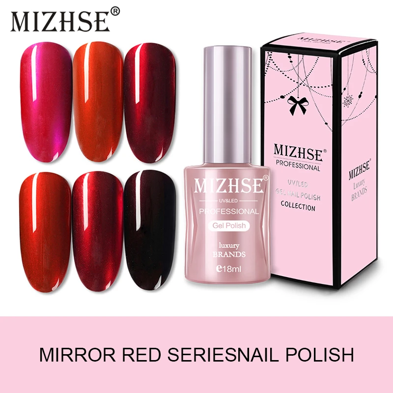  MIZHSE Metallic Mirror Effect Nail Ge Need Sliver Base Red Color UV Nail Polish Metal Bright Acryli