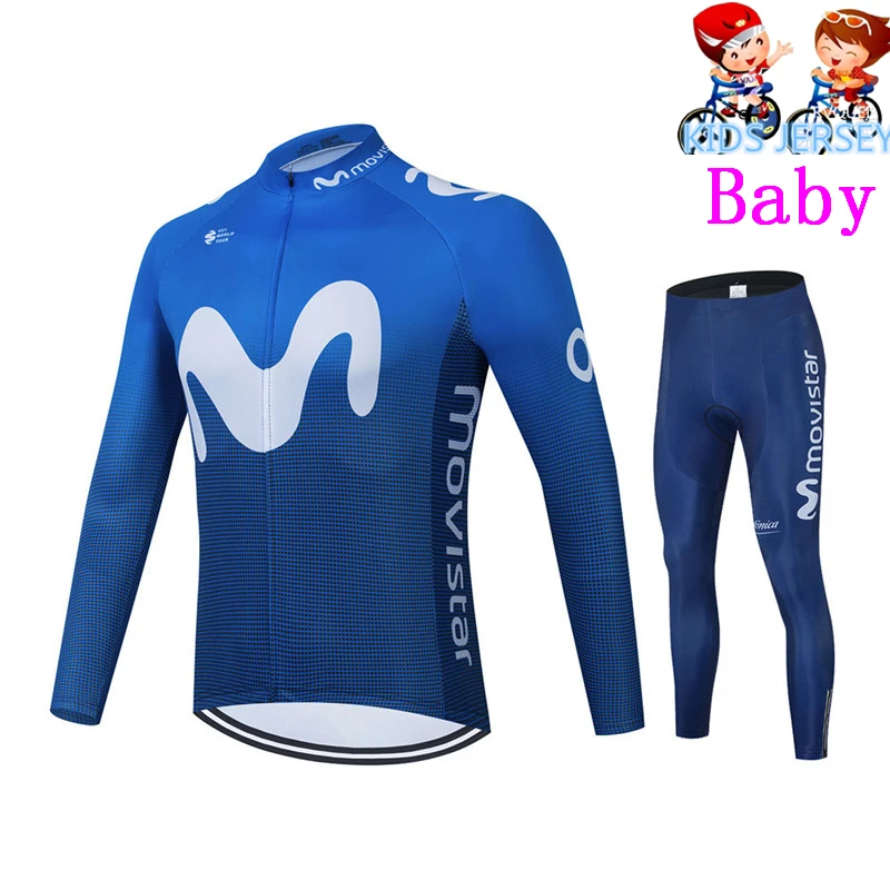 Cycling Jersey Set Movistar Children Long Sleeve Breathable Bicycle Bike