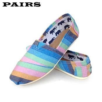 

Spring Women Flat Shallow Loafers Canvas Shoes Fabric Female Casual Shoes Comfortable Breathable Ladies Color Stripe Plus Size
