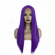 Фиолетовый Длинные прямые волосы без клея синтетический парик на кружеве для женщин термостойкие волокна волос Средняя часть косплей парики 18 дюймов