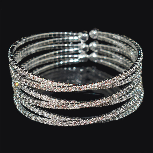 Crystal Bangles Gold Silver Plated Rhinestone Cross Cuff bracelets for women Bracelets & Bangles Wedding Bridal Jewelry