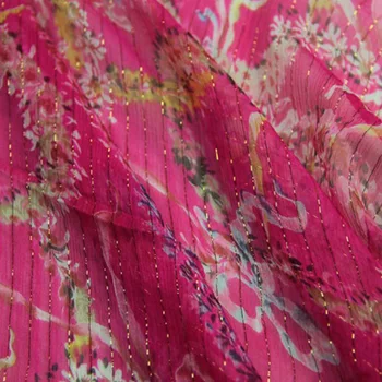 

Evening Dress Shimmer Georgette Crepe 6mm Silk Metallic Jacquard Floral Shiny Silk thin Fabric For Dress Scarf