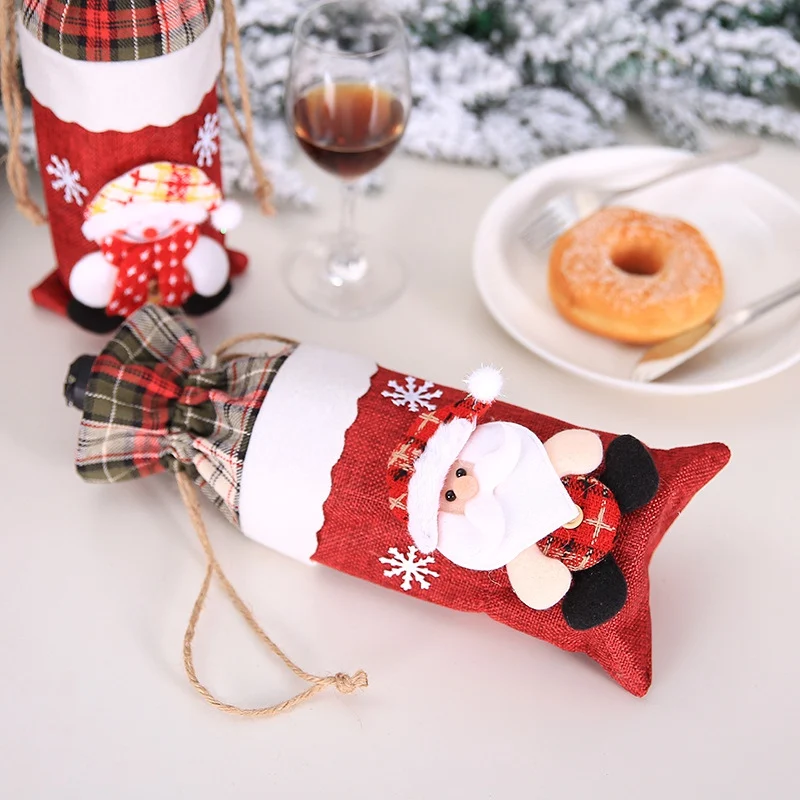 Рождественские Чехлы для винных бутылок на шнурке, вечерние сумки для дома, украшения Санта-Клауса/снеговика/лося/медведя