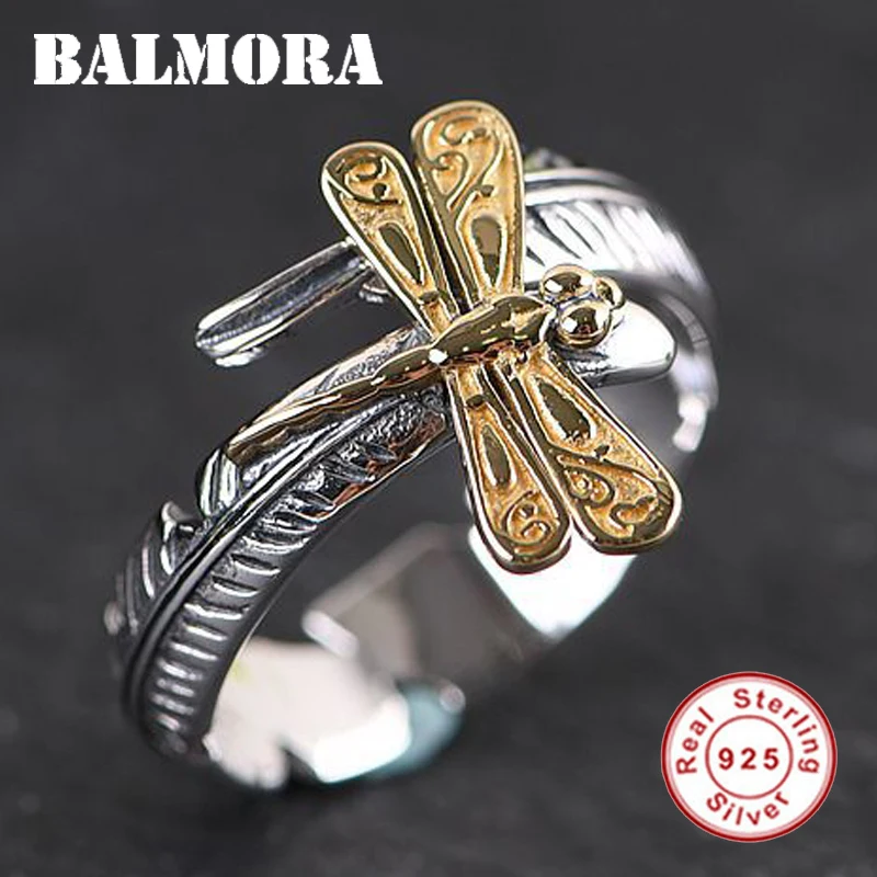 Открытые Кольца BALMORA из стерлингового серебра 925 пробы с золотистыми стрекозами и
