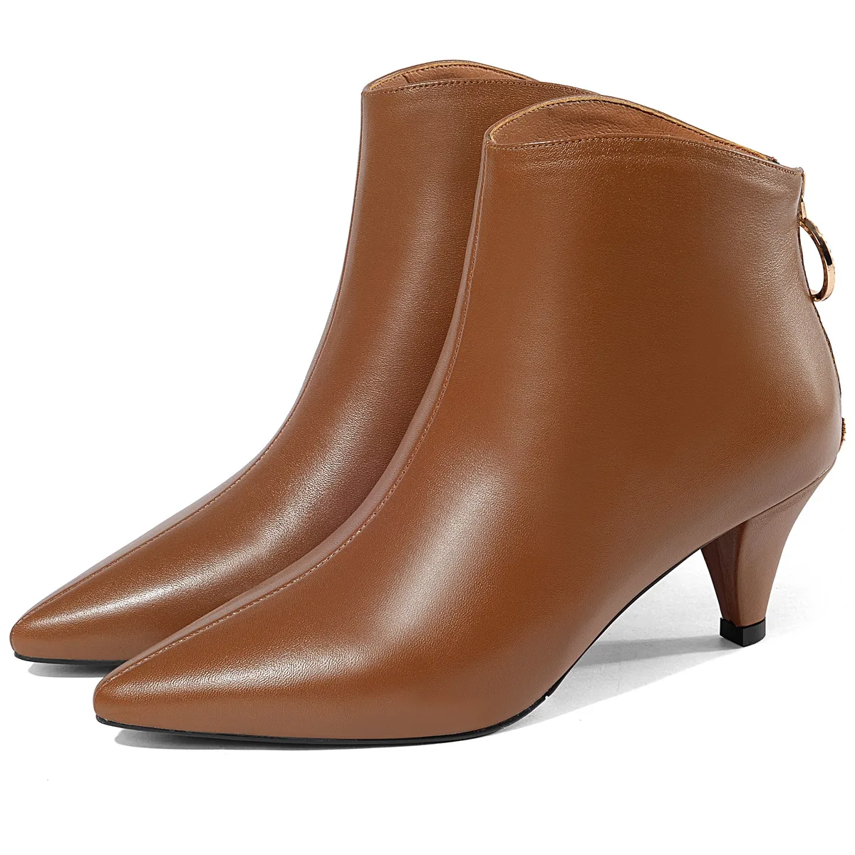 

Plus size 41 women's genuine leather back zip high heel ankle boots elegant ladies autumn dress short booties black boots shoes