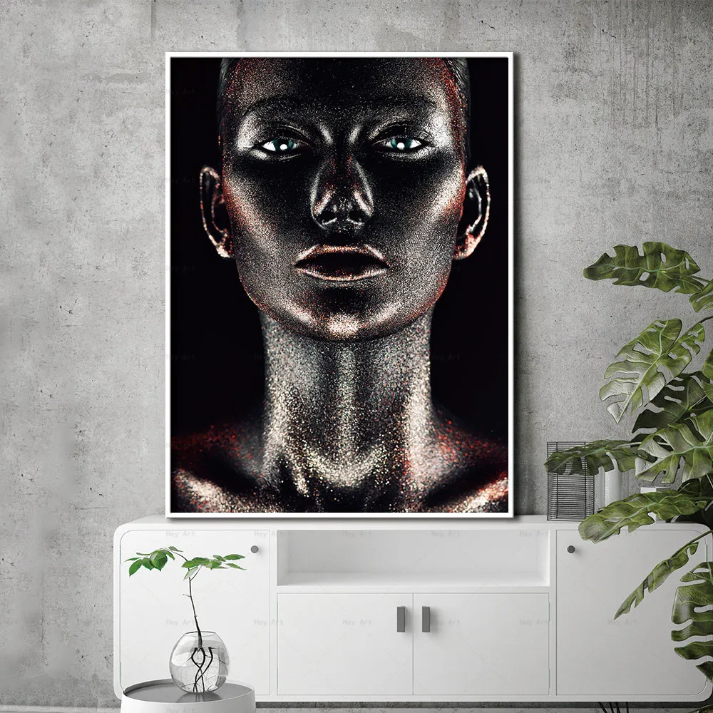 Black African Woman Figure Portrait Canvas Painting Posters and Prints Wall Art Picture for Living Room Home Decor