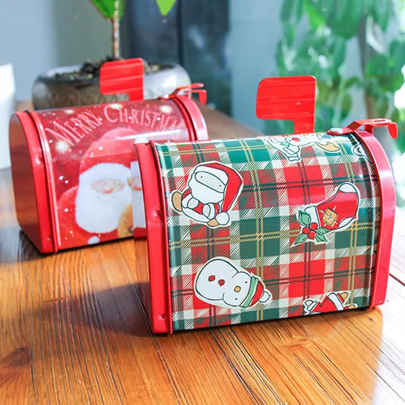 

Christmas Santa Claus Snowman Tin Box Sealed Jar Packing Boxes Mailbox Shape Christmas Candy Gift Box Kids Gift Festive