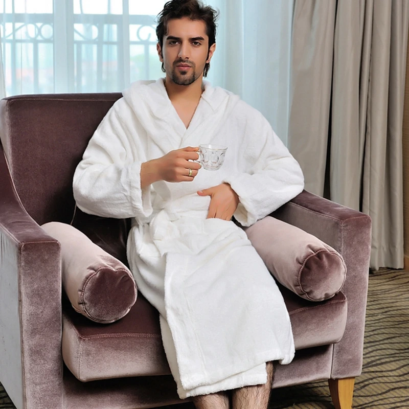 Buy Sanddune Mens Bathrobe |100% Terry Cotton Shower Gown | Full Sleeve  Knee Length Gents Bath Robes | Pocket with Waist belt Mens Bathrobes | White  Bathrobe –Extra Large Size Online at