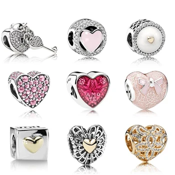 

NEW 100% Genuine 925 Sterling Silver Heart lock beads Clear CZ Charm bead Fit Bracelet DIY bracelet The factory wholesale