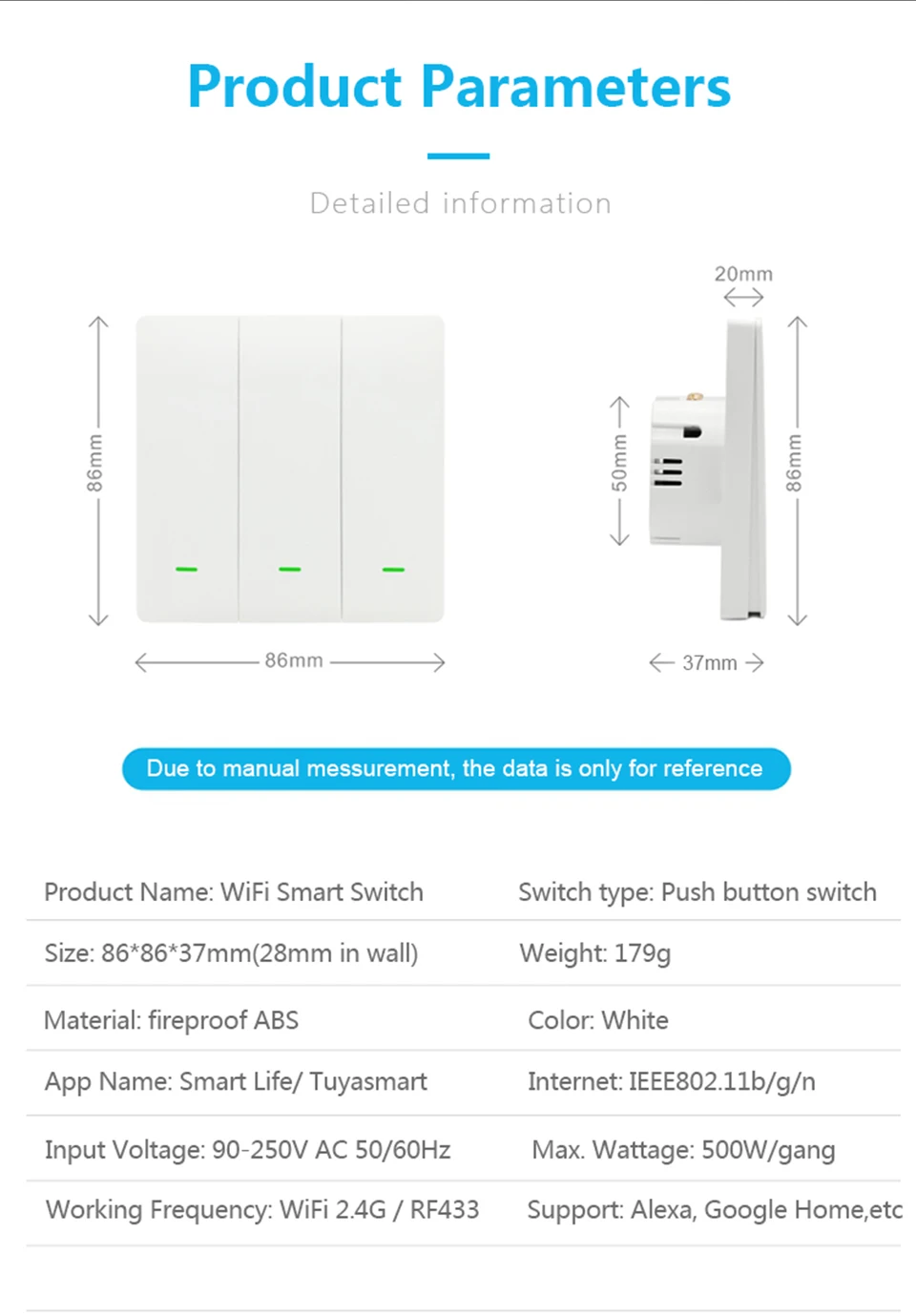 EJLINK Tuya Wifi Smart Switch Push Button Wall Light Switch 220V Smart Home Switch No Neutral Works With Alexa, Google Home (16)
