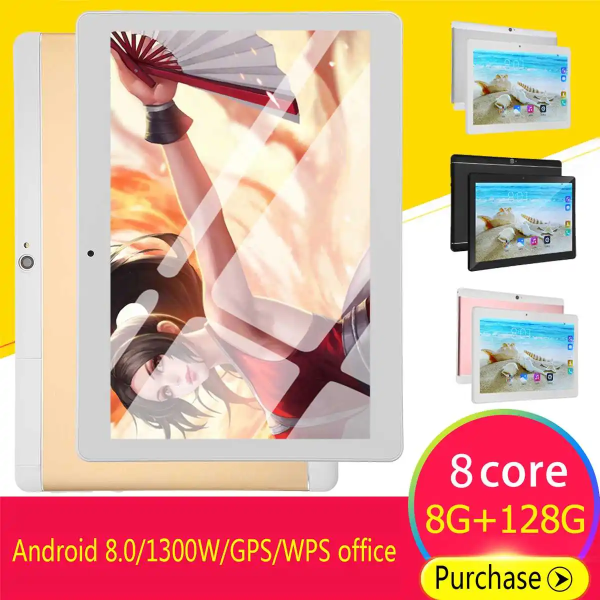 

10 inch HD Tablet PC 8+128GB 9000mAh Single Cameras/SIMs Octa Cores 3G Call Tab android 8.0 tab GPS WIFi bluetooth 4.0 Pad