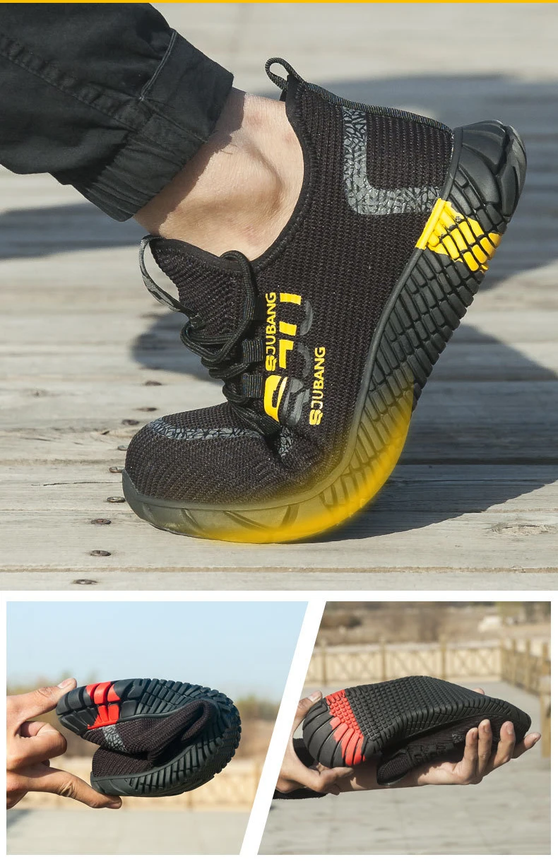 Легкие туфли со стальным носком, Рабочая обувь для мужчин, небьющиеся, устойчивые к ногам, Мужская защитная обувь, Flyknit обувь для походов с сетчатыми вставками, спортивные кроссовки