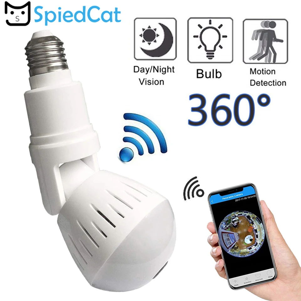 360 панорамная лампа с объективом рыбий глаз беспроводная Wi Fi IP 1080P для радионяни