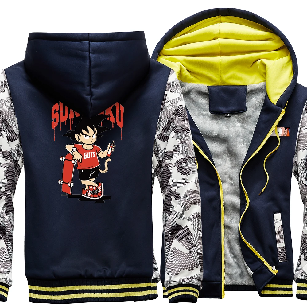 

Goku Game Skateboard Hooded Casual Loose Cool Men Hoodies Camouflage Funny Jacket 2020 Winter Thick Coat Zipper Male Streetwear