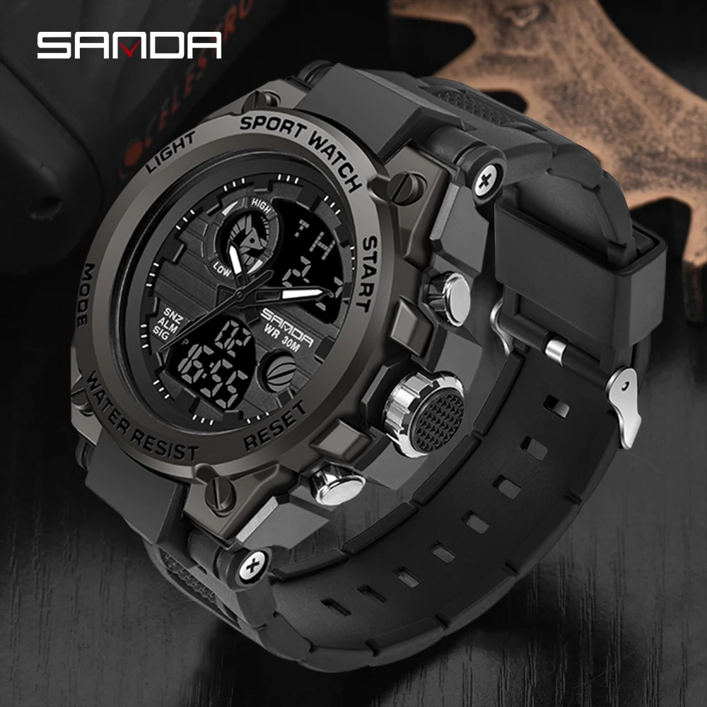 Watch Male Sport-Wristwatch Sanda-Top Dual-Display Army Men Military Waterproof Relogio