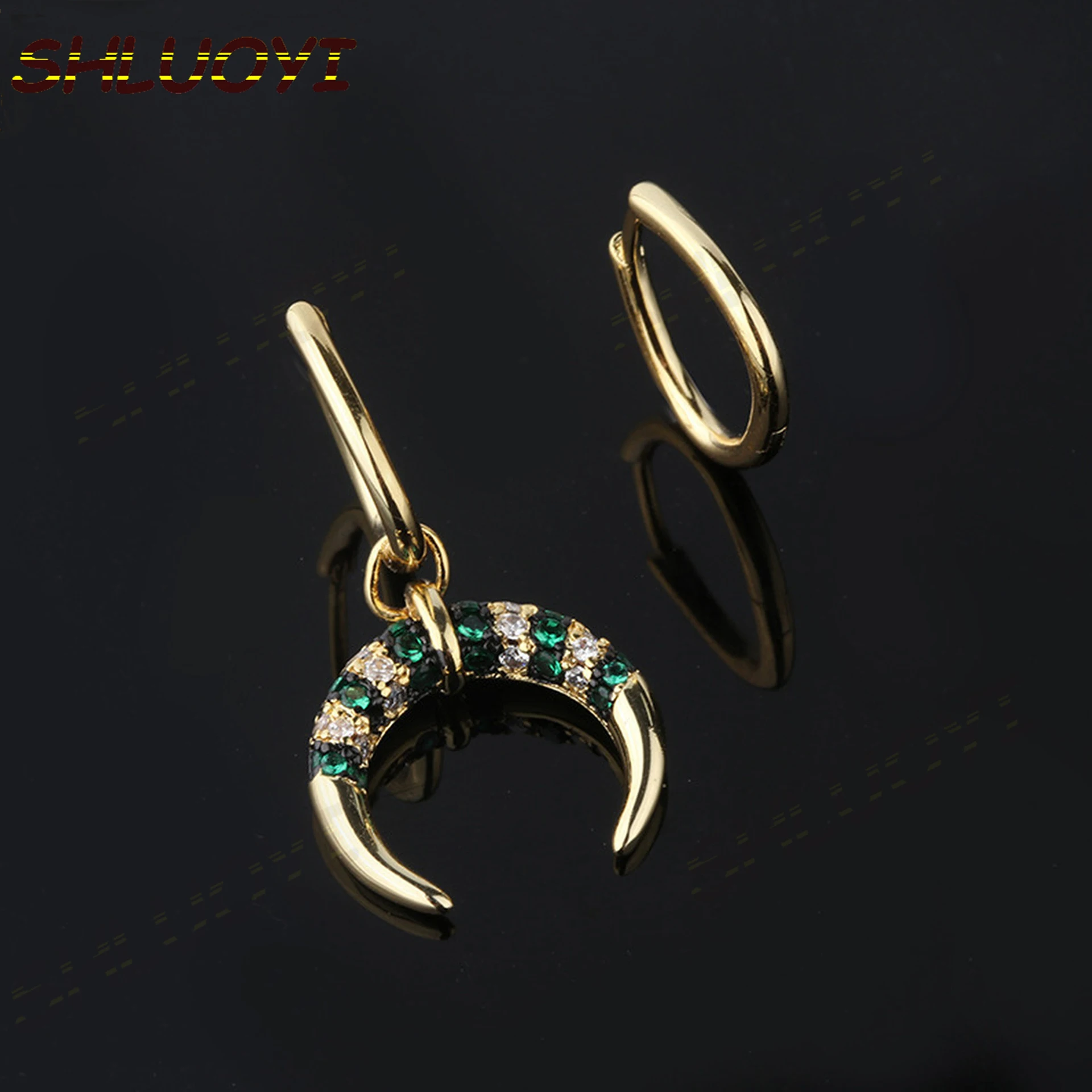 

SHLUOYI Fashion Charm Sterling Silver Copy 1:1,Asymmetric Green And White Stripes Dropping Earring Women Luxury Jewelry Gift