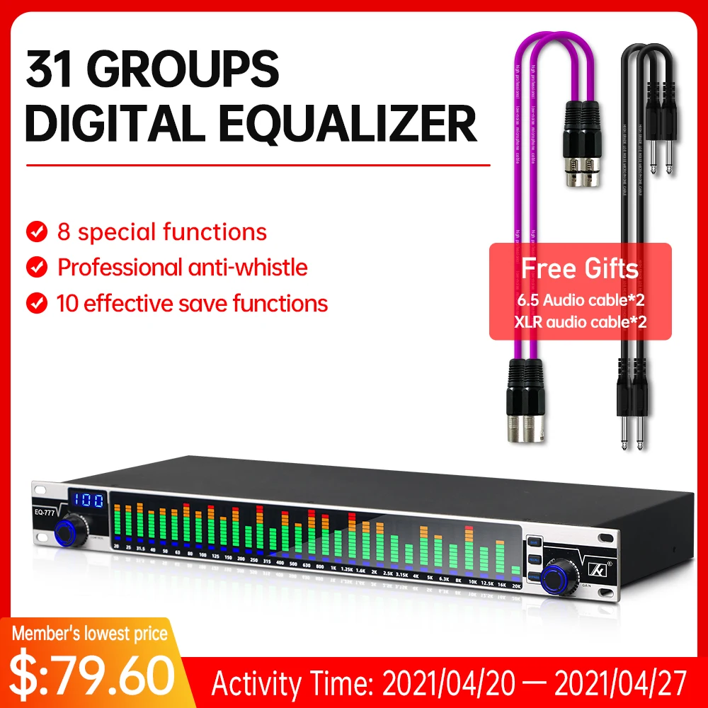 Ecualizador gráfico de 31 bandas, controlador de efectos digital de audio, equipo de audio profesional, procesador de escenario y equipo de Karaoke con Squelch