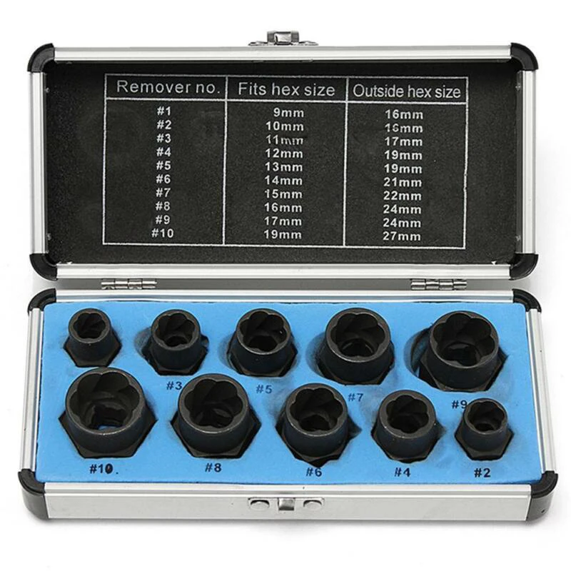 

10pcs Bolt & Nut Extractor Set Remover Damaged Rusted Socket Impact Wrench Tool