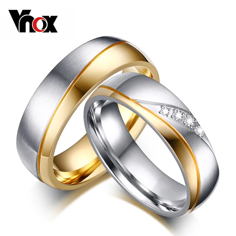 Vnox Rings For Women Man Wedding Ring Gold Color 316L Stainless Steel Promise Couple Jewelry trendy 316l stainless steel gold dollar index finger buckle joint tail wedding ring for women fashion jewelry accessories gifts