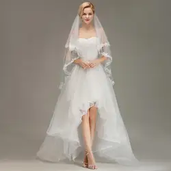 Bridal Veils  De Noiva Two Layers Lace Edge White Ivory Short Wedding Veil With Comb Soft Tulle Voile Mariage