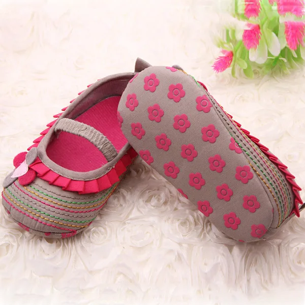 Stylish Sweet Newborn Baby Girls Flower Ruffled Shoes Toddler Soft Bottom Kids Crib First Walkers 0-12M