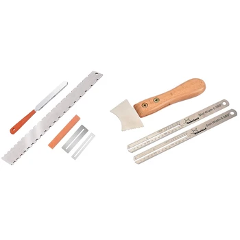 

2 Set Accessories: 1 Set Guitar Neck Measuring Ruler Guitar Grinding File Tool & 1 Set Guitar Fret Wire Groove Protector Ruler F