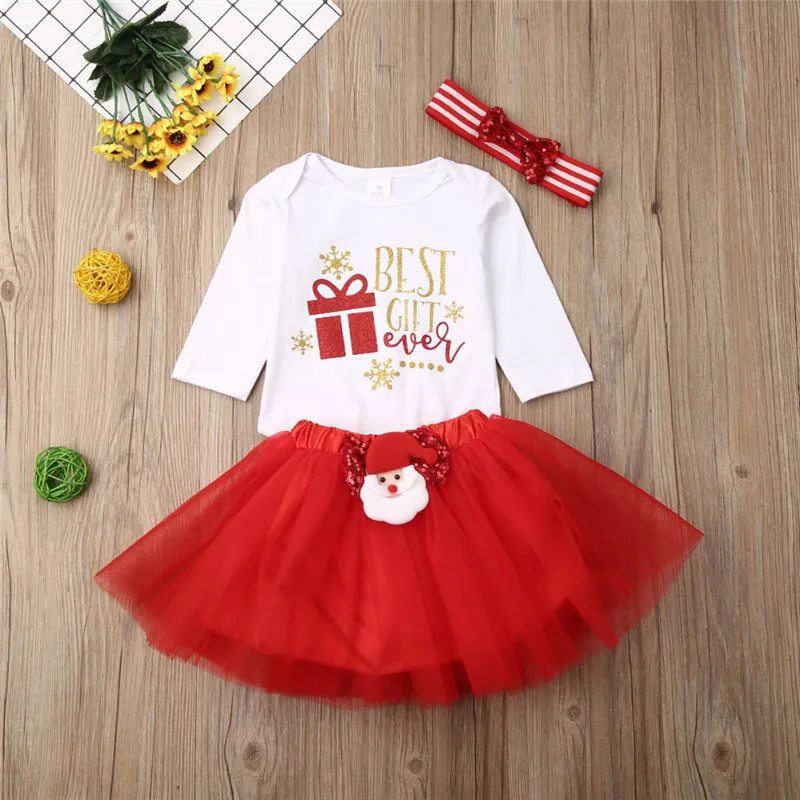 Комплекты одежды CANIS baby's, 3 предмета, Рождественская одежда, топы, комбинезон + юбка-пачка + наборы повязок на голову, наряд, рождественский