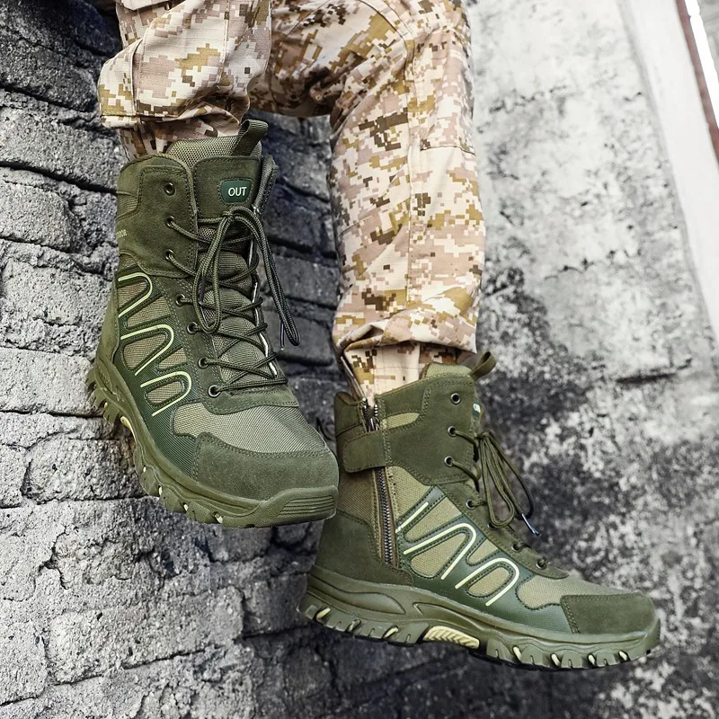 SMS Army Combat Boots Military Boots Men Hiking Shoes Breathable Tactical Combat Desert Training  Anti-Slip Trekking Shoes
