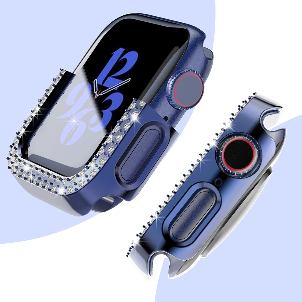 Diamond Cover for Apple Watch Case Series 7 6 SE 5 4 3 2 1 45mm 41mm for Iwatch 40mm 44mm 38MM 42MM Bumpe Protective Bling Cases