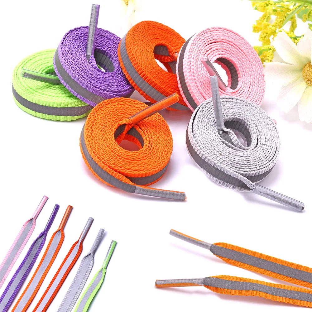 1 Pair Reflective 8 mm Wide Shoelace Shoe Laces Sports Night Walking Running Laces Adjustable for Basketball Shoelaces Glowing