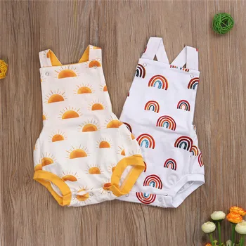 

Newborn Baby Girls Clothes Rainbow Print Sleeveless Backless Rompers Toddler Jumpsuits Infant Outfits Clothing For Boys Girls