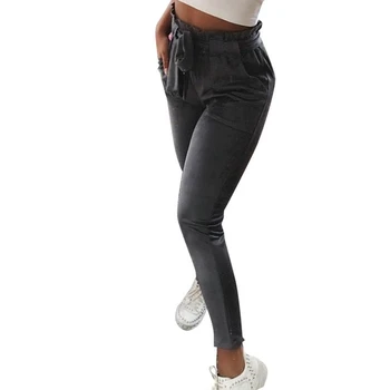 

Women Solid Color High Waist Harem Pants Ladies Casual Slim Skinny Long Straight Pants Pencil Pants Trousers With Belt