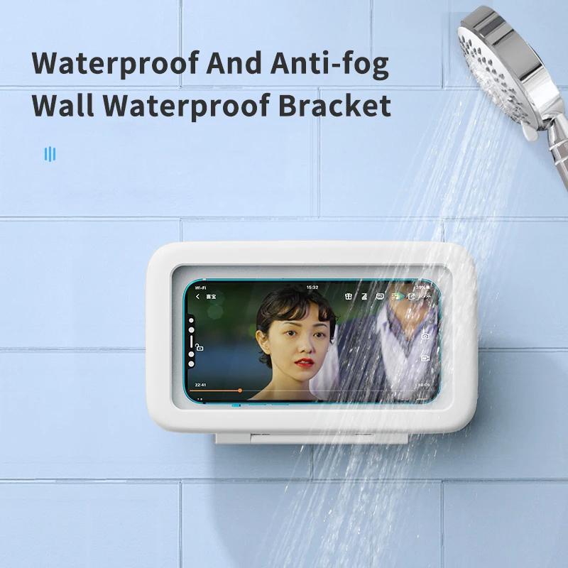 

Bathroom Waterproof Phone Holder Wall Mount Shower Case Anti-Fog 360° Free Rotation High Sensitivity Touch Screen Mobile Holder