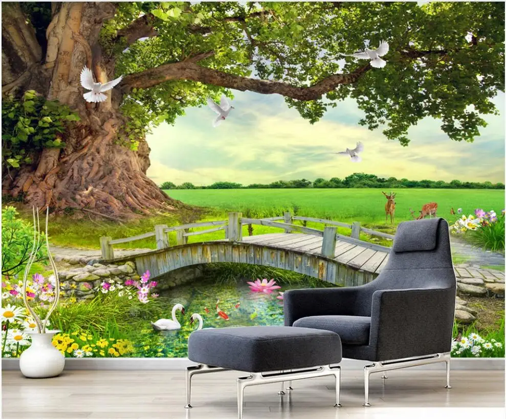 3d Photo Wallpaper Custom Mural Hd Beautiful Green Big Tree Forest Scenery  Home Decor Wall Paper In The Living Room - Wallpapers - AliExpress