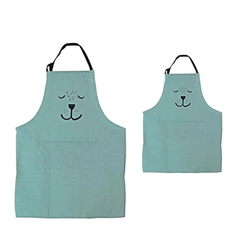 

Cartoon Cotton Apron Cute Bear Parent and Child Apron, Matching Set Adult and Kid,Cooking,Baking,Painting,Coffee Shop,Party (Gre