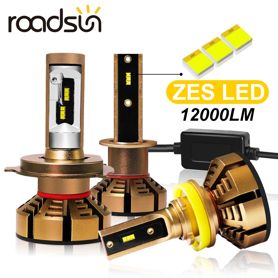 Roadsun Автомобильная фара лампа H7 светодиодный H4 с Lumi светодиодный ZES чип 9005 9006 HB4 H11 H1 светодиодный фонарь 12 В 12000Lm лампа для авто