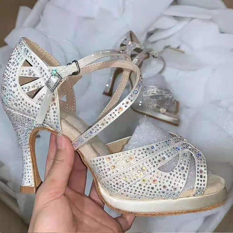 Wedding Shoes For Women Salsa Dance Shoes Woman Sandals With Platform Silver Dance Shoes RhinestoneJuseDanc summer ladies pumps sexy 15cm thin heels platform nightclub sandals woman dance shoes