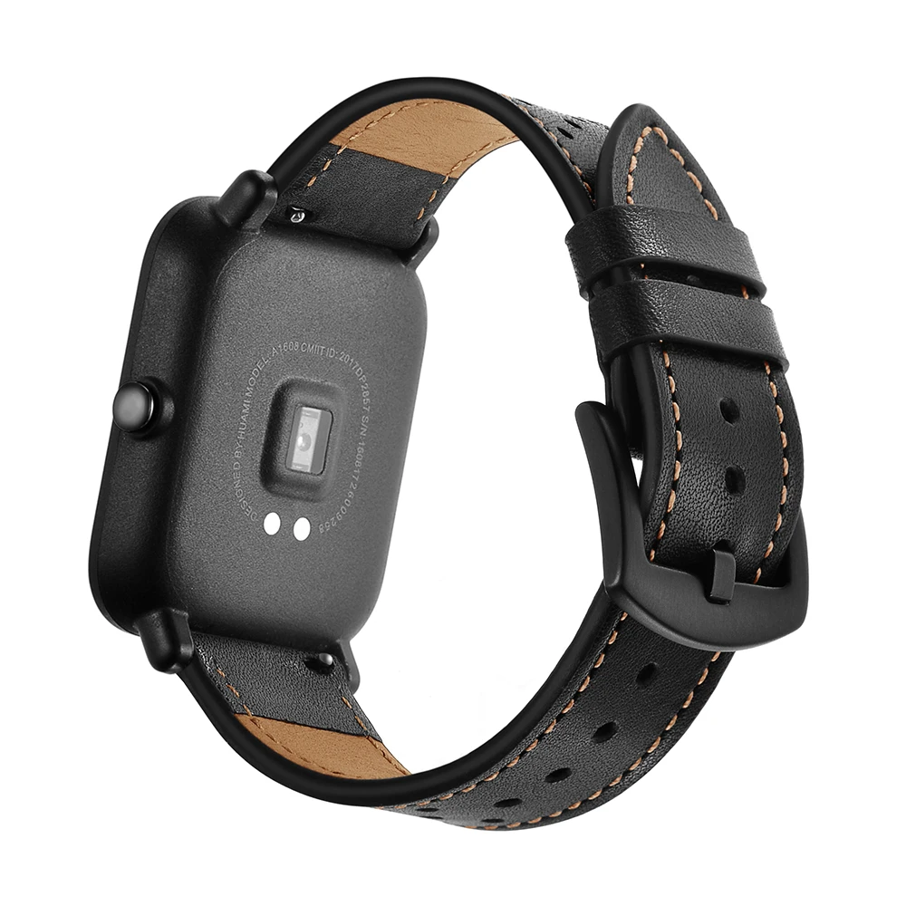 Ремешок UEBN кожаный для Xiaomi huami amazfit bip GTS Воздухопроницаемый браслет часов GTR 42 мм 20