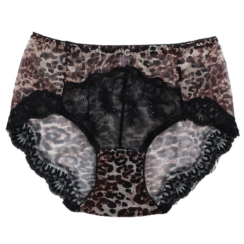 

Spandex Fashion Women Sexy Lace Panties Seamless Underwear Briefs Leopard Ice Silk for Girls Cotton Crotch Transparent Lingerie
