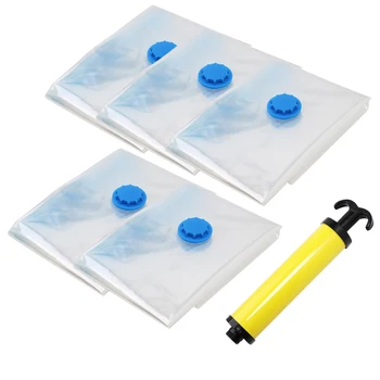 

DHL 20set 6pcs/set Vacuum Clothes Storage Bag With Valve Transparent Foldable Compressed Seal Packet with 1pc Free Manual pump