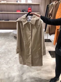 

New windbreaker detachable hat women's long fashion casual simple loose version of the hooded windbreaker