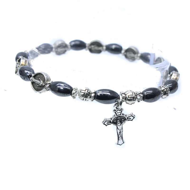 CHAPELET,Saint Benedict--Chapelet vierge en perles de pierre noire ...