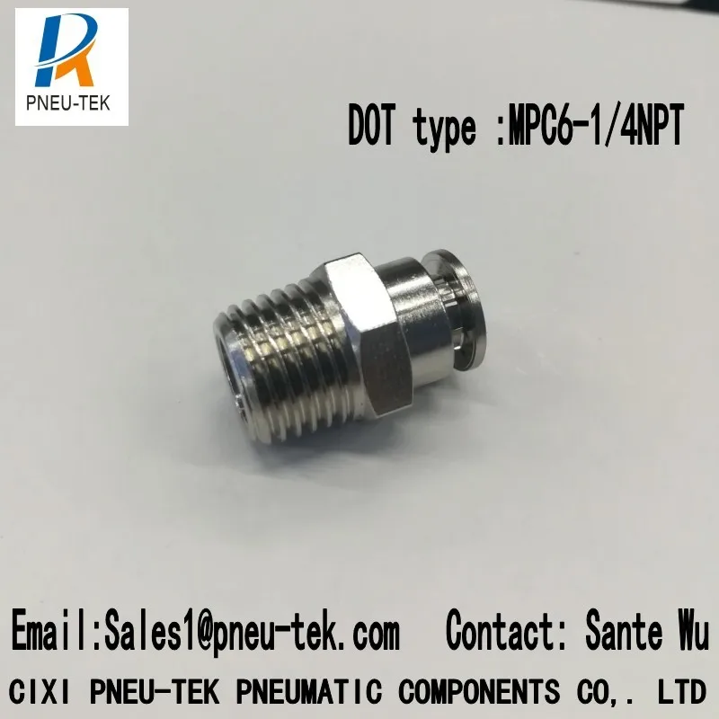 DOT type MPC1/4mm-BSPT1/4, латунные нажимные фитинги, пневматические фитинги, фитинги в одно касание, трубные фитинги нажимные в быстром соединении