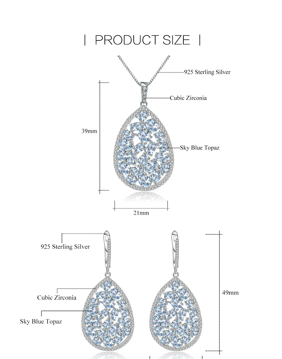 GEM'S балет натуральный голубой топаз драгоценный камень Свадебный комплект ювелирных изделий 925 пробы Серебряное кольцо серьги кулон наборы для женщин
