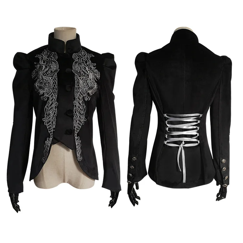 Women Gothic Riding Jacket Coat Black Velvet Lace Steampunk Victorian Style Jacket  Medieval Vintage Overcoat Outwear 4XL spring and autumn driving single leather gloves women fashion touch screen sheepskin gloves thin unlined motorcycle riding black