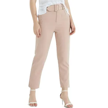 

Women Pink Pants Pockets High Waist With Belt Female Suit Pants Casual Ankle Length Chic Trousers Pantalones