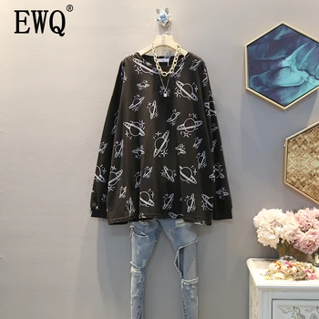 

[EWQ] 2020 Spring summer New Pattern Round Collar Long Sleeve Print Patchwork Pullovers T-shirt Women Fashion Tide AK53701