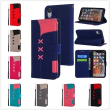 For iphone 8 7 6 6s Plus Flip Cover Luxury Color matching Leather for iphone X Xr Xs Max Pu Business Card Wallet Protective Case business style protective top flip open case cover for iphone 6 4 7 deep pink