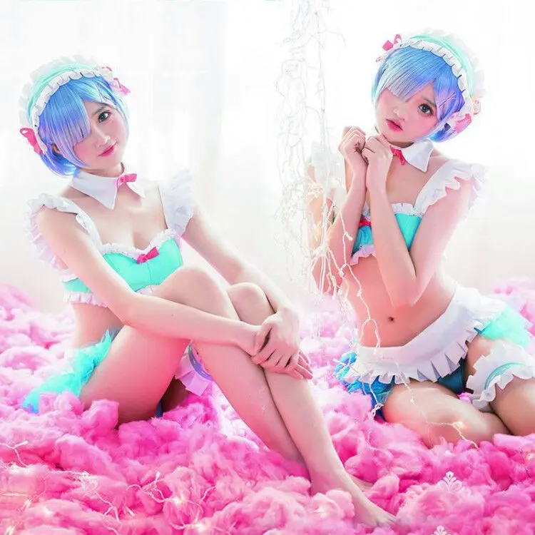

Coshome Re zero Ram Rem Re: Life In A Different World From Zero Cosplay Costumes Blue Swimsuits women